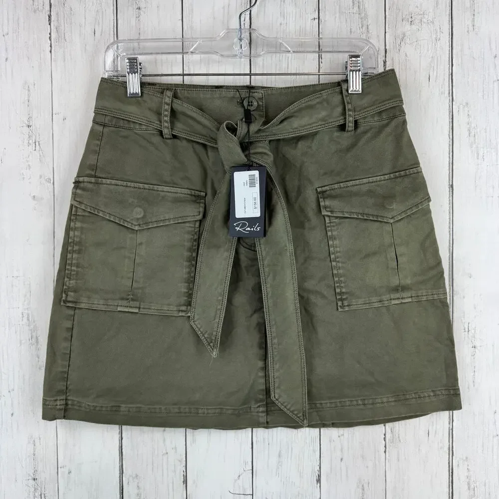 NWT Rails Olive Green Nola Military Utility Skirt Cotton Canvas Belt Size Medium - Picture 2 of 16